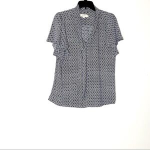 LOFT black/white blouse with blue speckle. M B/D